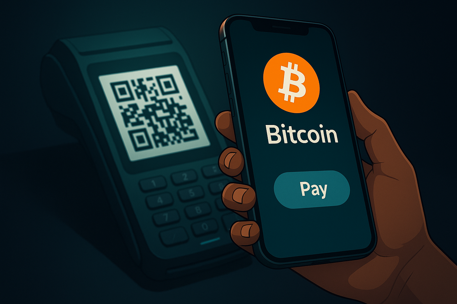 Cliente che paga in Bitcoin tramite QR code in negozio