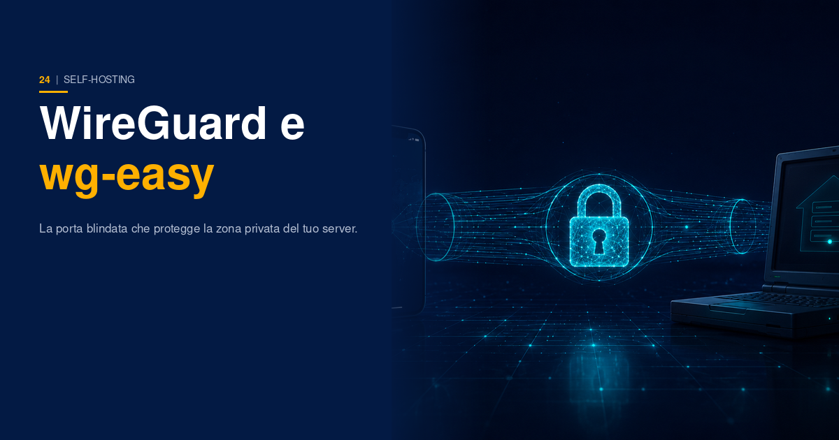 Copertina DataSapiens: un tunnel cifrato luminoso che collega uno smartphone a un vecchio laptop-server, con un lucchetto digitale al centro, su sfondo navy con accenti ciano