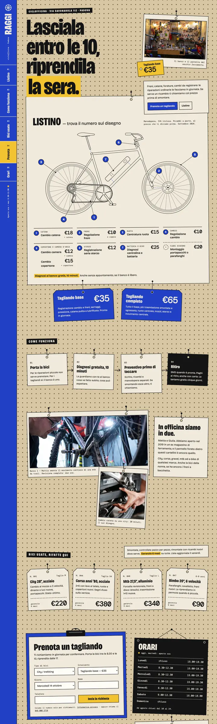 Homepage di Raggi Ciclofficina, artigianato a Padova