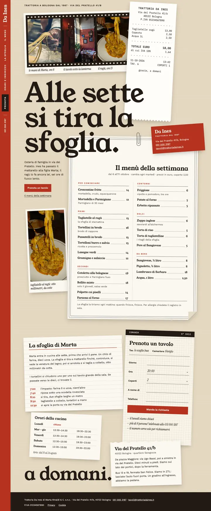 Homepage di Trattoria Da Ines, ristorazione a Bologna